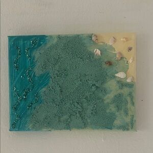 Coastal Teal Mixed-Media Wall Art with Shell Accents